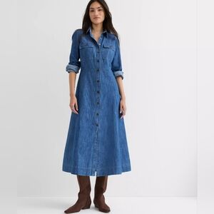 LOFT Blue Denim Button-Front Midi Shirt Dress